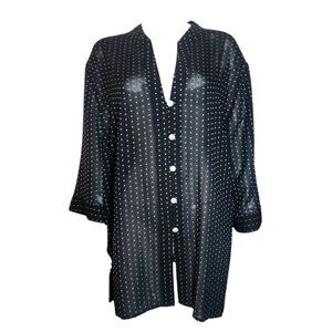 Maggie Barnes Shirt Top Womens Plus Size 3X Black White Dotted Button Down Sheer